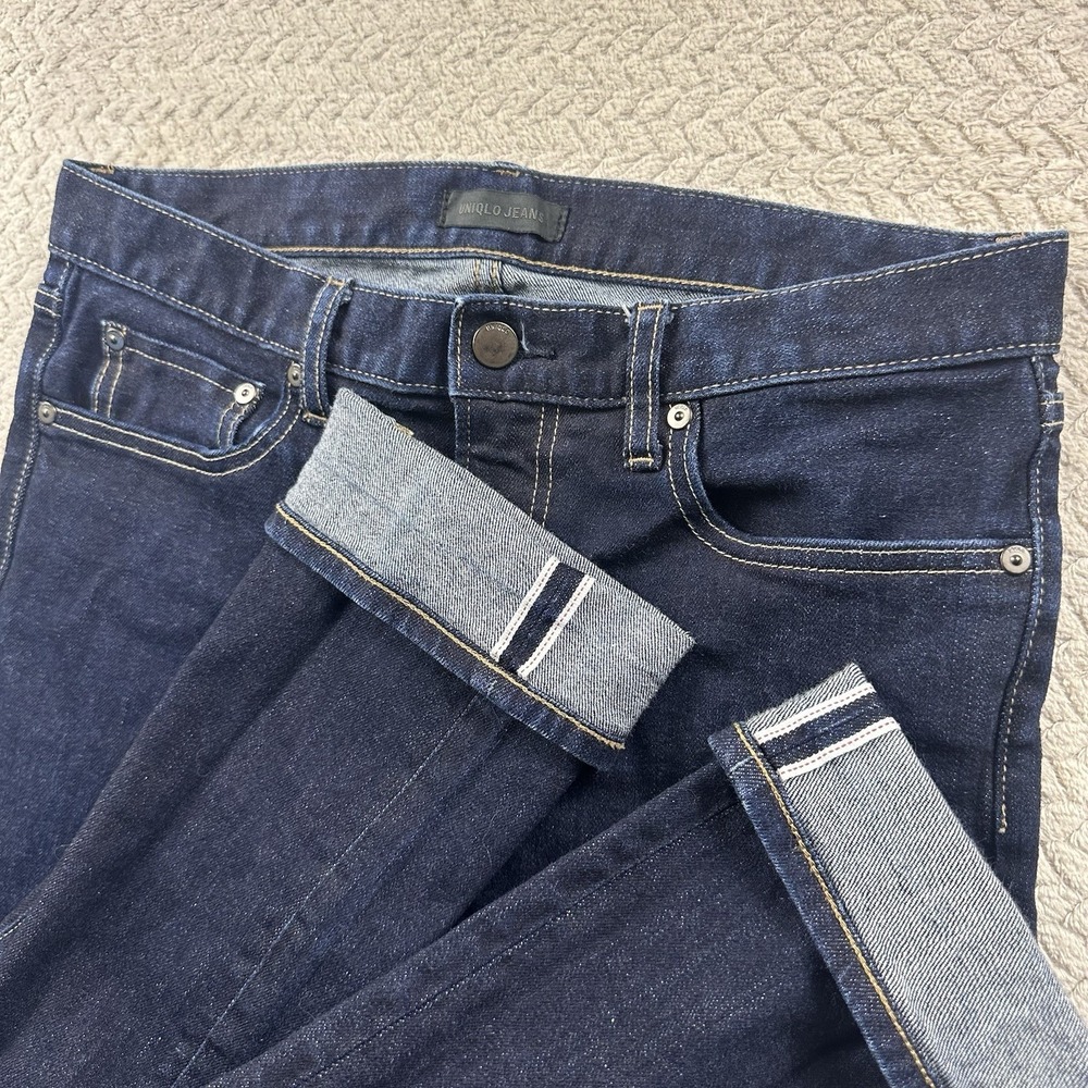 Selvedge Uniqlo Jeans Mens 32x34 Dark wash denim Americana Red line‎ Preppy